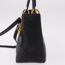 Christian Dior Canage Hand Bag Lamb Skin Black Gold Auth yk20628SAM-4