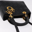 Christian Dior Canage Hand Bag Lamb Skin Black Gold Auth yk20628SAM-6
