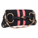 GUCCI GG Canvas Bamboo Chain Horsebit Hand Bag Black Gold 129497 Auth yk20630SAM-1