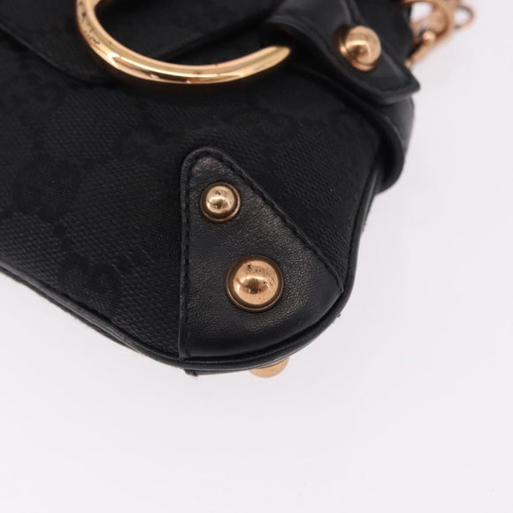 GUCCI GG Canvas Bamboo Chain Horsebit Hand Bag Black Gold 129497 Auth yk20630SAM