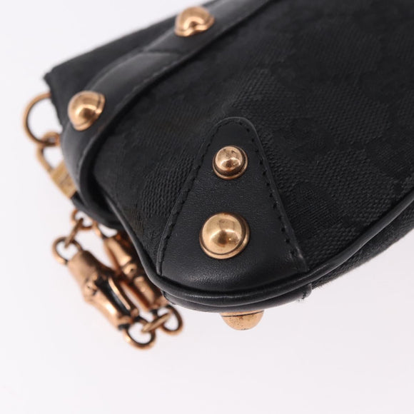 GUCCI GG Canvas Bamboo Chain Horsebit Hand Bag Black Gold 129497 Auth yk20630SAM