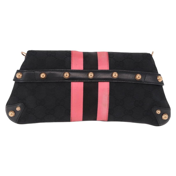 GUCCI GG Canvas Bamboo Chain Horsebit Hand Bag Black Gold 129497 Auth yk20630SAM