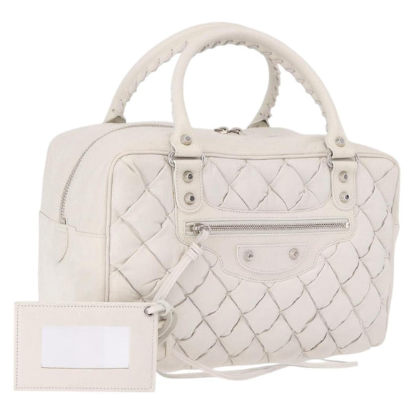 BALENCIAGA The Matelasse Hand Bag Leather White Silver 168031 Auth yk20631V