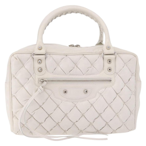 BALENCIAGA The Matelasse Hand Bag Leather White Silver 168031 Auth yk20631V