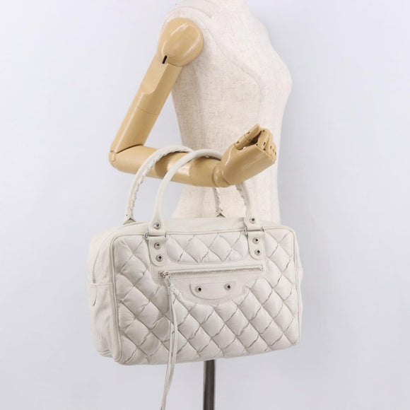 BALENCIAGA The Matelasse Hand Bag Leather White Silver 168031 Auth yk20631V
