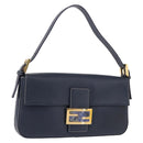 FENDI Mamma Baguette Shoulder Bag Leather Navy Gold Auth yk20632SAM-1
