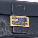 FENDI Mamma Baguette Shoulder Bag Leather Navy Gold Auth yk20632SAM-18