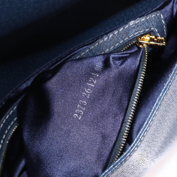 FENDI Mamma Baguette Shoulder Bag Leather Navy Gold Auth yk20632SAM