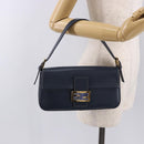 FENDI Mamma Baguette Shoulder Bag Leather Navy Gold Auth yk20632SAM-26