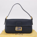 FENDI Mamma Baguette Shoulder Bag Leather Navy Gold Auth yk20632SAM-12