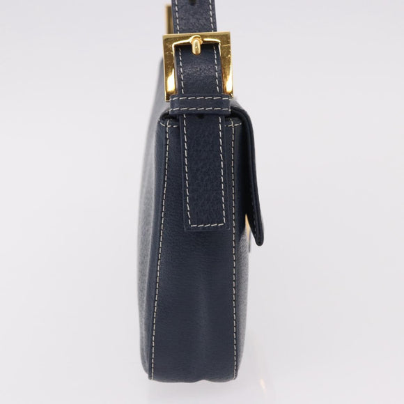 FENDI Mamma Baguette Shoulder Bag Leather Navy Gold Auth yk20632SAM
