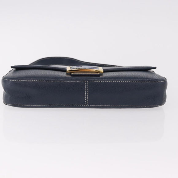 FENDI Mamma Baguette Shoulder Bag Leather Navy Gold Auth yk20632SAM