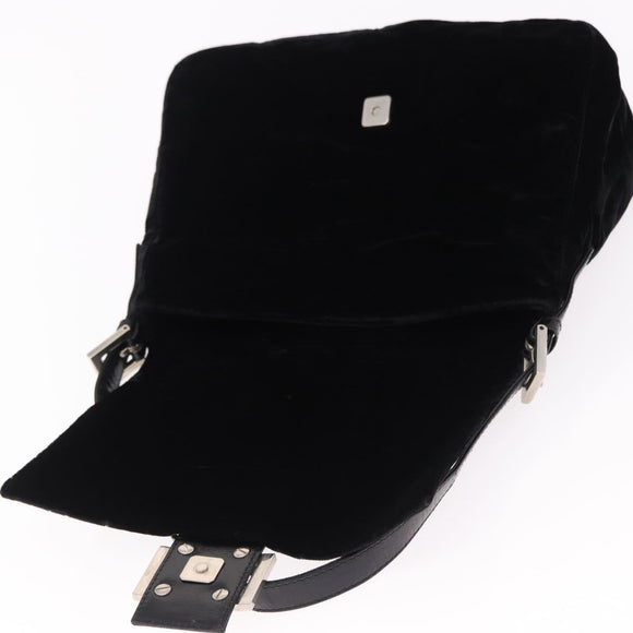 FENDI Mamma Baguette Shoulder Bag Velor Black Silver Auth yk20633SAM