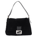 FENDI Mamma Baguette Shoulder Bag Velor Black Silver Auth yk20633SAM-13