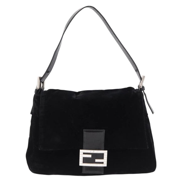 FENDI Mamma Baguette Shoulder Bag Velor Black Silver Auth yk20633SAM