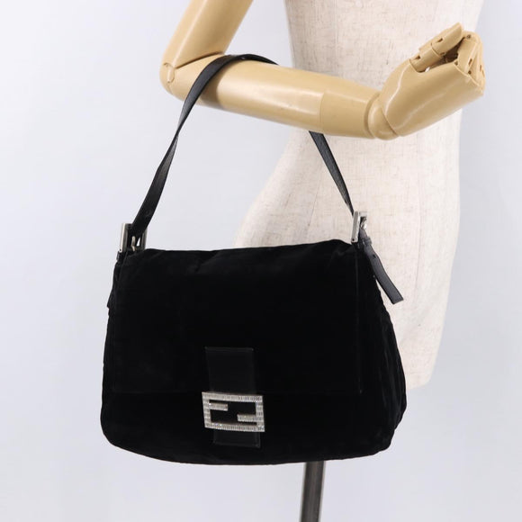 FENDI Mamma Baguette Shoulder Bag Velor Black Silver Auth yk20633SAM