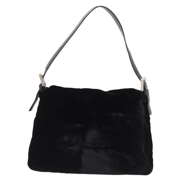 FENDI Mamma Baguette Shoulder Bag Velor Black Silver Auth yk20633SAM