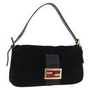 FENDI Mamma Baguette Shoulder Bag Suede Black Gold Tone Auth yk20635SAM-1