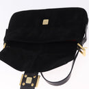 FENDI Mamma Baguette Shoulder Bag Suede Black Gold Tone Auth yk20635SAM-20