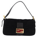 FENDI Mamma Baguette Shoulder Bag Suede Black Gold Tone Auth yk20635SAM-13