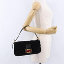 FENDI Mamma Baguette Shoulder Bag Suede Black Gold Tone Auth yk20635SAM-26