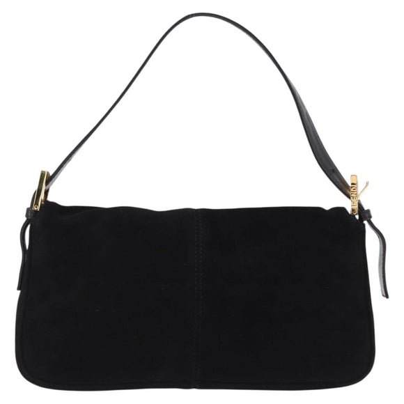 FENDI Mamma Baguette Shoulder Bag Suede Black Gold Tone Auth yk20635SAM