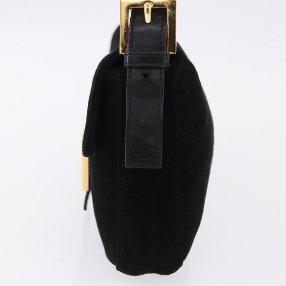 FENDI Mamma Baguette Shoulder Bag Suede Black Gold Tone Auth yk20635SAM