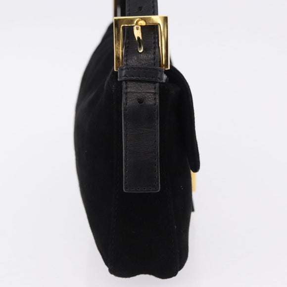 FENDI Mamma Baguette Shoulder Bag Suede Black Gold Tone Auth yk20635SAM