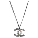 CHANEL COCO Mark Stone Necklace Metal Silver CC Auth yk20638M-1