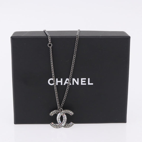 CHANEL COCO Mark Stone Necklace Metal Silver CC Auth yk20638M