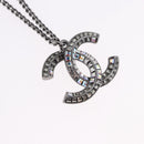 CHANEL COCO Mark Stone Necklace Metal Silver CC Auth yk20638M-3