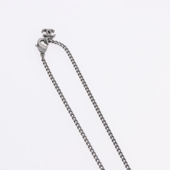 CHANEL COCO Mark Stone Necklace Metal Silver CC Auth yk20638M