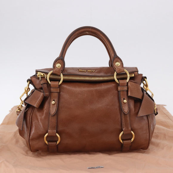 Miu Miu Hand Bag Leather 2way Brown Gold Tone Auth yk20642SAM