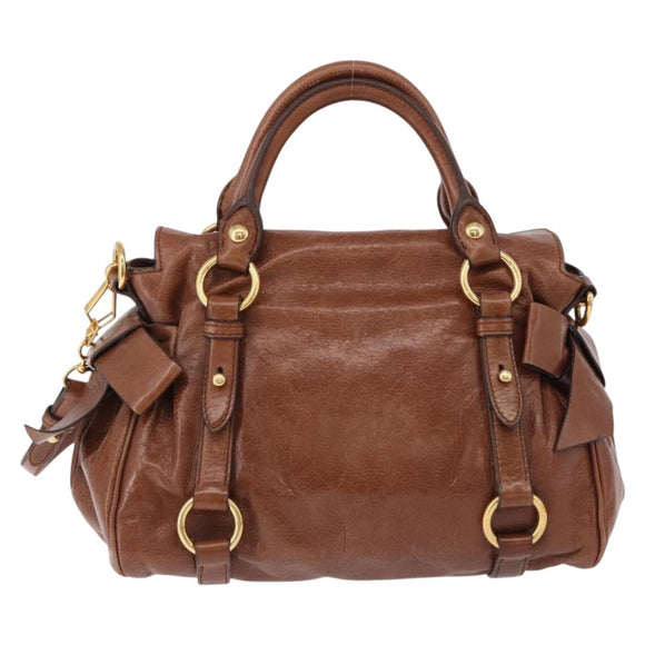 Miu Miu Hand Bag Leather 2way Brown Gold Tone Auth yk20642SAM