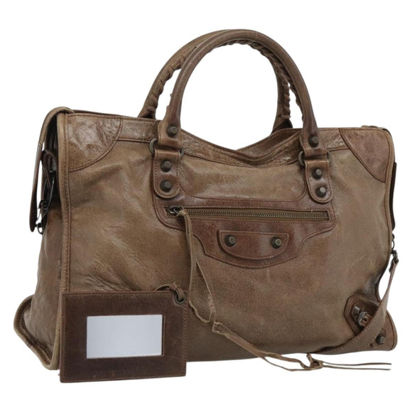 BALENCIAGA The City Hand Bag Leather 2way Brown 115748 Auth yk20644M