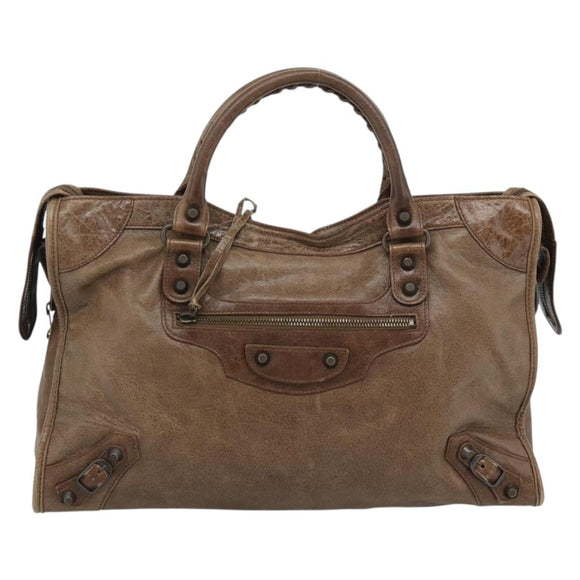 BALENCIAGA The City Hand Bag Leather 2way Brown 115748 Auth yk20644M