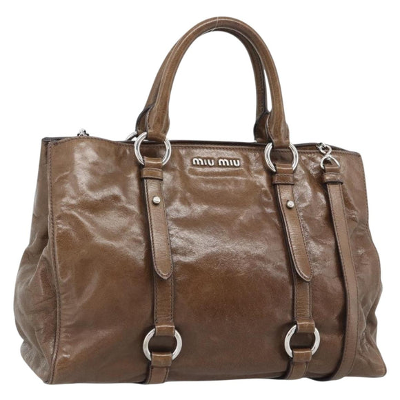 Miu Miu Hand Bag Leather 2way Brown Silver Auth yk20645M