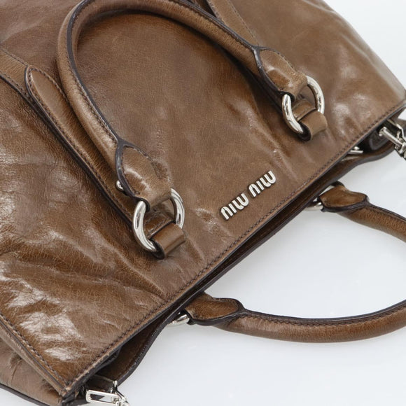 Miu Miu Hand Bag Leather 2way Brown Silver Auth yk20645M