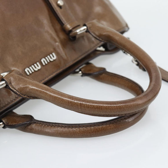 Miu Miu Hand Bag Leather 2way Brown Silver Auth yk20645M