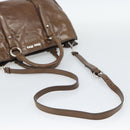 Miu Miu Hand Bag Leather 2way Brown Silver Auth yk20645M-8
