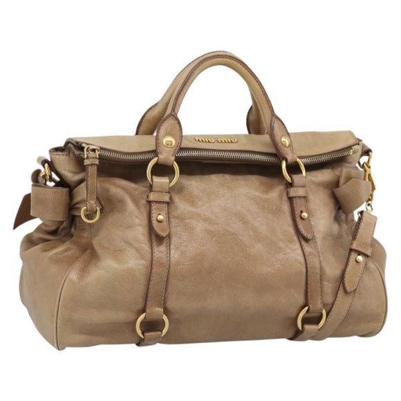 Miu Miu Hand Bag Leather 2way Brown Gold Tone Auth yk20647M