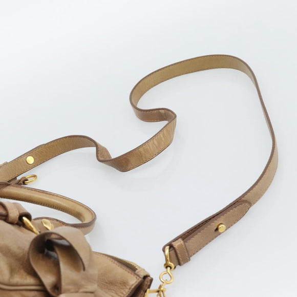 Miu Miu Hand Bag Leather 2way Brown Gold Tone Auth yk20647M