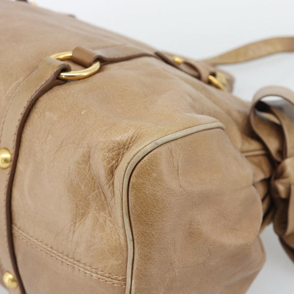 Miu Miu Hand Bag Leather 2way Brown Gold Tone Auth yk20647M
