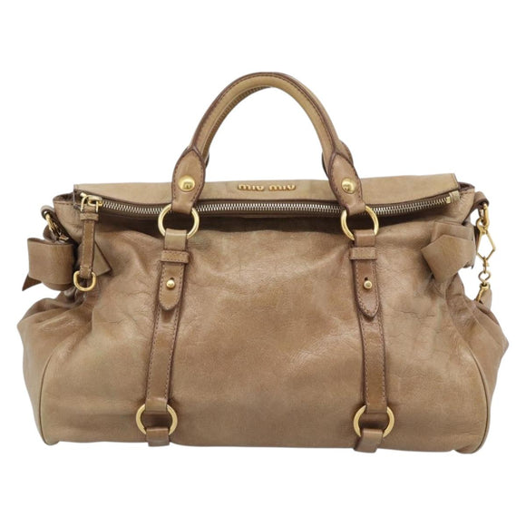 Miu Miu Hand Bag Leather 2way Brown Gold Tone Auth yk20647M