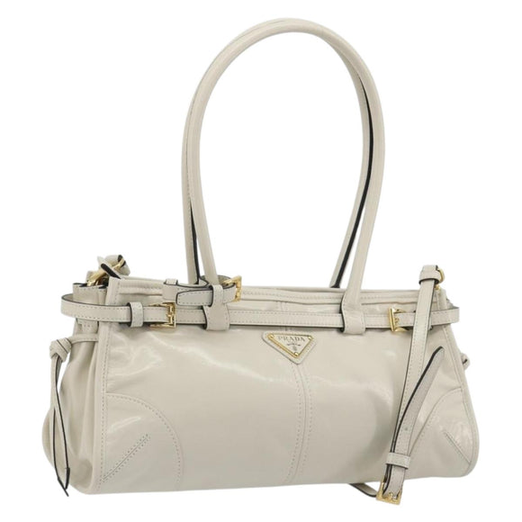 PRADA Bonnie Medium Shoulder Bag Leather 2way White Gold Tone Auth yk20648SAM