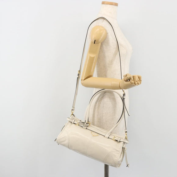 PRADA Bonnie Medium Shoulder Bag Leather 2way White Gold Tone Auth yk20648SAM