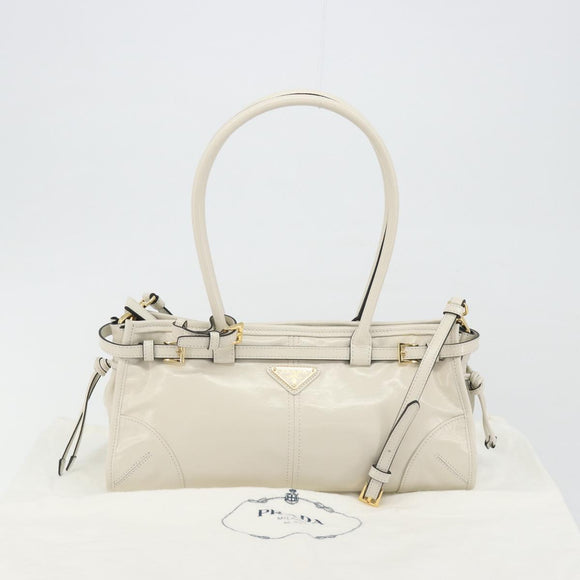 PRADA Bonnie Medium Shoulder Bag Leather 2way White Gold Tone Auth yk20648SAM
