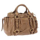 Miu Miu Hand Bag Leather 2way Brown Gold Tone Auth yk20653M-1