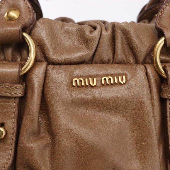 Miu Miu Hand Bag Leather 2way Brown Gold Tone Auth yk20653M