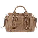 Miu Miu Hand Bag Leather 2way Brown Gold Tone Auth yk20653M-2